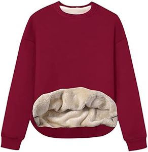 Gihuo Women's Winter Fleece Sherpa Lined Sweatshirt Crewneck Pullover Warm Heavyweight Long Sleeve Sweatshirt(02 Wine, Medium)