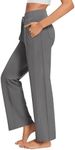 PINSPARK Yoga Pants Women's Leggings Jogging Pants High Waist Breathable Sun Protection Leisure Pants Running Pants Sports Pants Flared Pants Outdoor Training Pants with 4 Pockets Dark Gray L