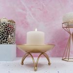 HOSLEY Metal Pillar Candle Holders|Gold Pillar Candle Holders Table Centerpiece with One Free Pillar Candle| Perfect for Home Decor Living Room Dining Room| Pack of 1 (Gold)