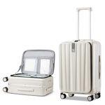 Hanke Luggage Hardside Suitcase with Wheels & Front Opening, 24in Large Checked in Luggage Aluminum Frame PC Rolling Suitcases Travel Bag TSA Lock - Ivory White