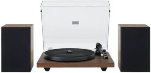 Crosley C62 Record Player with Speakers - Bluetooth Turntable with 60W Bookshelf Speakers, Easy Set Up Vinyl Player with Dust Cover, Record Player Shelf System, Walnut