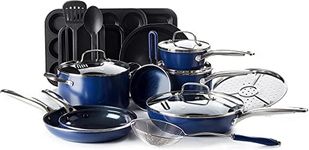 Blue Diamond 20 Piece Cookware and Bakeware Set, Diamond Infused PFOA PFAS-Free Ceramic Nonstick Pots and Pans, Durable Nontoxic Metal Utensil Safe & Scratch Resistant, Dishwasher & Oven Safe, Blue