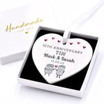 Beecreative Personalised 10th Tin Anniversary Gifts For Husband, Wife, Boyfriend, Girlfriend - 10 Year Anniversary - Ten Years Together - Tin Wedding Anniversary Ceramic Ornament With Gift Box