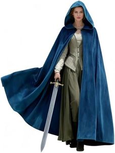 UQJE Medieval Cloak with Hood Halloween Renaissance Hooded Cape for Men and Women-Blue