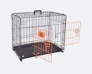 Bestie Foldable Metal Wire Dog Pet Cage/Crate/Carrier with Tray, Double Door, Black & Orange, 36 Inch