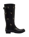 Joules Women's Welly Print Black Metallic Bees Knee-High Rubber Rain Boot - 6M