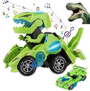 Sunnhan Transforming Toys, 2 in 1 Transforming Dinosaur LED Car Dinosaur Transform Car Toy Automatic Dinosaur Dino Transformer Toy Car Lamps for Kids,Toddlers ( Ages 3-12, Green)