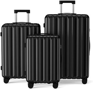 SHOWKOO Luggage Sets 3 Piece 100% PC Ultra Tough Hardside Expandable Suitcases Sets with TSA Approved Lock Double Spinner Wheels (20in/24in/28in, Black)