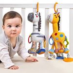 TUMAMA Baby Hanging Toys, 16 inch Plush Animals Baby Rattle Crinkle Squeaky Toys Crib Toys Car Seat Stroller Mobile Toys, Baby Toys for 0 3 6 9 12 Months, Sensory Learning Toys Gift for Newborn Infant