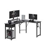 TREETALK Computer desk, L-shaped Desk with Large Monitor Stand,Switchable PC Laptop Table Corner Desk with Fabric Drawer and Metal Frame Shelf,Gaming Desk for Office Home (Black Carbon Fiber)