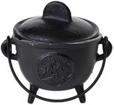 Home Fragrance Incense Holder Cauldrons Tree of Life Cast Iron Three Legged with Handle and Lid 5"