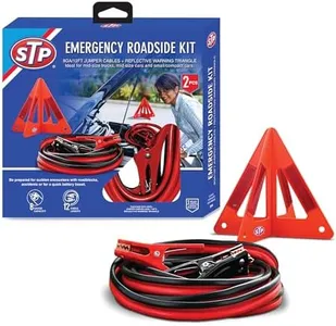 STP 3-Piece Roadside Kit, Jumper Cables for Car Battery, 12 ft Heavy Duty Automotive Booster Cables with Reflective Triangle and Carrying Case