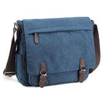 Imyth Messenger Bag for Men and Women, Retro Canvas Shoulder Bag Satchel for College Fit 15.6 Inch Laptop (Dark Blue)