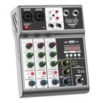 Aveek 4-Channel Audio Mixer, Mixing Sound Board with USB Bluetooth Reverb Delay Effect, 48 V Input, Phantom Power Stereo DJ Mixer for Recording, Live Streaming