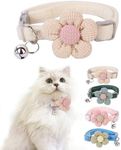 Cat Collar With Flower for Girls and Boys, Breakaway With Bells, Adjustable Kitten Collar, Cute (Beige, Breakaway)