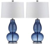 SAFAVIEH Lighting Collection Mercurio Blue Glass Double Gourd 29-inch Bedroom Living Room Home Office Desk Nightstand Table Lamp Set of 2 (LED Bulbs Included)