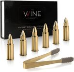 The Wine Savant Bullet Whiskey Chillers Stones - 1.75in Whiskey Rocks Set of 6 - Stainless Steel Bullet Shaped Ice Cubes, Gift Box Come, Tongs and Storage Bag, Whiskey or Scotch Rocks (Gold)