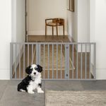 Petzly Foldable Dog Gate, Freestanding Pet Gate for Puppy Small Dogs and Cats, Dog Fence for House Stairs Doorway Bedrooms, No Drill Pet Barrier Indoor/Outdoor, 3 Panels Fence, Grey - 141CM x 61CM