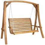 CHARLES BENTLEY 2-3 Seater, Garden, Patio, Outdoor, Larch Wood, Wooden, Swing Seat, Bench, Chair, Hammock, Weatherproof, Swinging Function, Steel Chains, Poplar Veneer, Easy To Use (130x190x192cm)