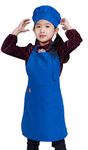 ALIPOBO Kids Apron and Chef Hat Set, Children's Adjustable Bib Apron with 2 Pockets. Cute Boys Girls Kitchen Apron for Cooking, Baking, Painting, Training Wear (2-5 Year, Blue)