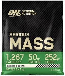 Optimum Nutrition Serious Mass Weight Gainer Whey Protein Powder with Vitamins, Creatine and Glutamine. Protein Shakes by ON - Cookies & Cream, 16 Servings, 5.44kg