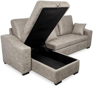 amuéblate online Sofá Cama con Chaise Longue Reversible y Arcón de Almacenaje Modelo Nara, Diseño Moderno, Práctico y Funcional, Madera, Gris, 253cm (Largo) x 154cm (Fondo) x 100cm (Alto)