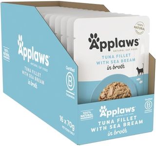 Applaws Tuna Fillet with Sea Bream Natural Wet Cat Food in Broth - 70 g pouches, complementary food for adult cats, pack of 16