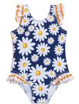 CHUNG Girls Cute Print Dino Adjustable Bathing Suits Ruffle Striped Rainbow Swimsuits Swimwear One Piece Bikini,Daisy-120(5-6Y)