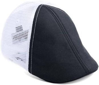 The Original Boston Scally Cap - The Mesh Trucker Mens Flat Hat - Six Panel Newsboy Cap for Men - Black/White - XL