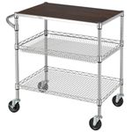 Finnhomy 3 Tier Heavy Duty Commercial Grade Utility Cart with Wood Top, Wire Rolling Cart with Wheels and Handle Bar, Kitchen Carts on Wheels, Metal Cart with 600 LBS Capacity, Chrome