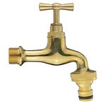 Outdoor Garden bib Tap Victorian Vintage Style Polished Brass 1/2" BSPM (21mm Across) Inlet with Click-Lock Connection