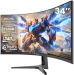 CRUA 34" Curved Gaming Monitor 240Hz, WQHD 3440x1440 21:9 UltraWide Screen, 1500R VA Panel, 120% sRGB FreeSync, Built-in Speakers, PIP/PBP, HDMI 2.1 ＆ DP 1.4, Wall Mountable/Tilt Adjustable-Black
