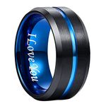 NUNCAD 10mm Matte Tungsten Carbide Rings Engraved I Love You Wedding Band for Men Women Polished Groove Beveled Edge Comfort Fit Size T