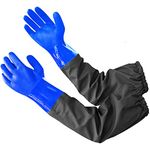 Haiou PVC Chemical Resistant Gloves, Long Rubber Gloves, Long Waterproof Gloves and Heavy Duty Waterproof Gloves for Chemical and Acid Work, 25 inches, Medium-(Blue)