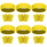 18 Pcs Sweatbands Headband Wristband Set Colorful Striped Terry Cloth Sports Athletic Gym 80s Sweat Headbands Wrist Bands (Yellow)