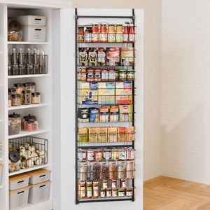 Fixwal 9-Tier Over the Door Pantry Organizer, Metal Hanging Spice Rack Storage Shelves with Adjustable Baskets for Kitchen, Black