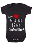 Miammo Personalised Godparent proposal, custom name will you be my Godmother [BBY7] baby grow vest, 3-6 months, Black