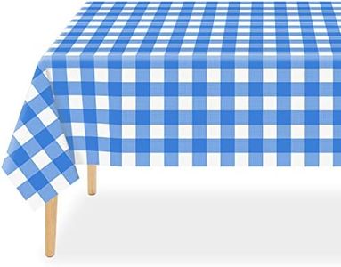 QIKSION 12 Pack Blue Gingham Tablecloth Blue Checkered Tablecloth, Blue and White Disposable Plastic Camping Tablecloth for Parties, Outdoor Picnic, Baby Shower, Birthday(54 × 108 Inch)