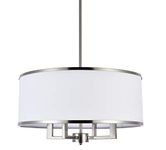 A1A9 Classic 4-Light Drum Pendant Lighting Fixture, 20'' White Fabric Shade, Vertical Rod Semi Flush Mount Ceiling Lights, Brushed Nickel Chandelier for Foyer Entryway Hallway Dining Room