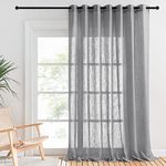 PONY DANCE Door Voile Curtain - Backdrop Party Decor Curtain Luxury Curtain for Living Room Eyelet Top Washable Sheer Net Curtain Linen Textured, 1 Panel, 100 W x 95 L inch, Dark Grey