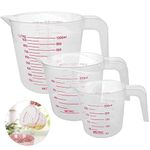 Surflyee Measuring Jugs Set 250ML 500ML 1000ML Clear Measuring Cup for Cooking Baking, Plastic Measuring Jug BPA Free Stackable Plastic Jugs with Handle, Easy to Read Measurements, Cook with Accuracy