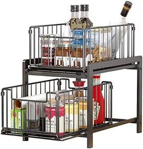 YunNasi Rangements sous Evier 2 Niveaux Organisateur Coulissant avec 2 Tiroirs Porte-épices pour Comptoir de Cuisine Organisateur pour Salle de Bain, Cuisine, Bureau (Ordinaire, NoirNoir)