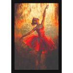 Mad Masters Pretty Dancing Girl in Short Red Dress Beautiful Woman Painting Photo Frame for Living Room, Bedroom, Home Decor and Wall Decoration (MM 1833, 12x18 Inch, Canvas, With Plexi Glass)