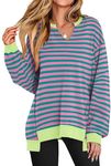 ANRABESS Womens Oversized Sweatshirt V Neck Long Sleeve Tunic Lightweight Pullover 2024 Winter Casual Tops Teen Girl Outfits Pink Green Medium