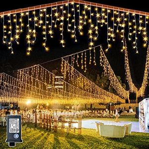 132ft Icicle Lights for Outside - 1280 LED Warm White Christmas Lights with 240 Twinkle Drops, 8 Modes Plug in Waterproof Timer Memory for Tree Wedding Party Window Patio Eave Yard Holiday Decoration