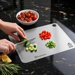 OrganizeMee Chopping Board Stainless Steel Metal Cutting Kitchen,Heavy Duty Choping-Board Vegetable, Meats vegitable Chopper Boards,Safe Durable with Anti-Skid Silicon Pad (New Medium)(31.8CM X 21CM)
