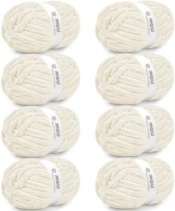 Inhand Chunky Chenille Yarn for Hand Knitting, Thick Bulky Blanket Yarn for Crocheting, Soft Fluffy Yarn for Crochet Gifts & Crafts for Women/Beginners, 8 Pack (29.5 yds/8.4 oz Each), Ivory Cream