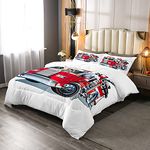 Erosebridal Kids Fire Truck Down Comforter Full Size, Fire Brigade Vehicle Aid Duvet Insert for Boys Girls Teens Youth Bedroom, Public Firefighter Transportation Comforter Set with 2 Pillow Cases