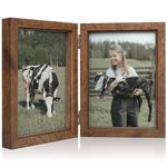 Afuly 5x7 Picture Frame Rustic Retro Wood Grain Double Hingen Foldable Picture Frames Collage Farmhouse Photo Frame Wall Hanging Desk Gallery Decor Unique Birthday Gifts for Mom Grandma