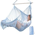 Chihee Hammock Chair Super Large Hanging Chair Soft-Spun Cotton Rope Weaving Chair, Collapsible Strong Metal Spreader Bar Wide Seat Lace Stretch Swing Chair Indoor Outdoor Garden Yard Theme Decoration